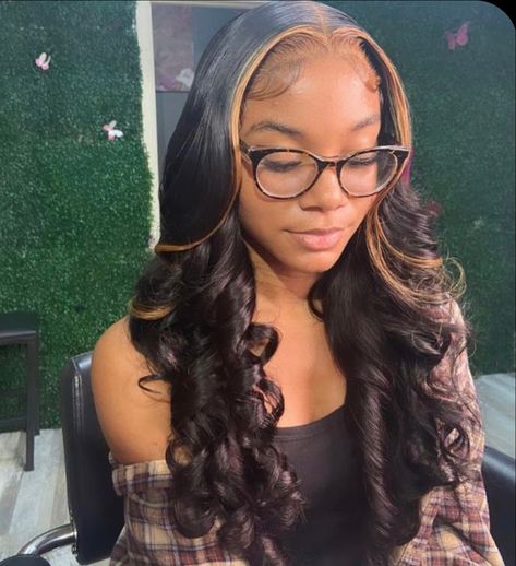 Cute Highlight Hairstyles, Shoulder Length Lace Front Wigs For Black Women, Sew In Hairstyles Without Leave Out, Brown Half Up Half Down, First Day Of School Hairstyles Black, Melted Lace, Bday Hair, Wigs Hairstyles, Hairstyles Wigs