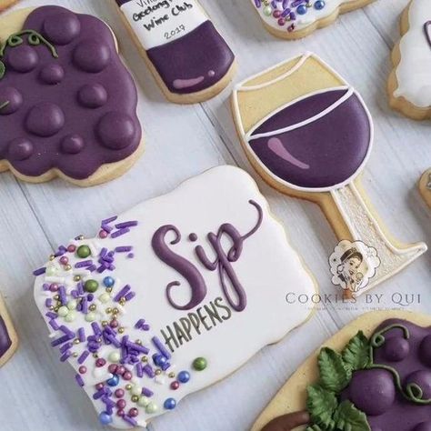 Wine Biscuits, Lemon Biscuits, Wine Cookies, Sip Happens, Valentine Cookie, Unique Cookies, Sugar Cookie Designs, Fancy Cookies, Creative Cookies