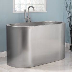 Give your bathroom major wow factor with a stainless steel Japanese soaking tub. (Signature Hardware, $5,900) Copper Soaking Tub, Japanese Style Bathroom, Air Tub, Beautiful Bathtubs, Tiny Bath, Soaking Tubs, Copper Tub, Japanese Soaking Tubs, Refinish Bathtub