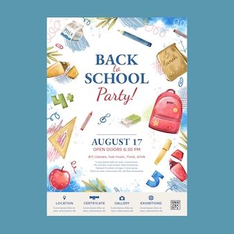 Watercolor back to school party poster t... | Free Vector %23Freepik %23freevector %23back-school-flyer %23back-school-poster %23school-event %23school-poster Teacher Wallpaper, Back To School Party, School Event, School Party, School Posters, Party Poster, School Parties, Poster Template, Vector Photo