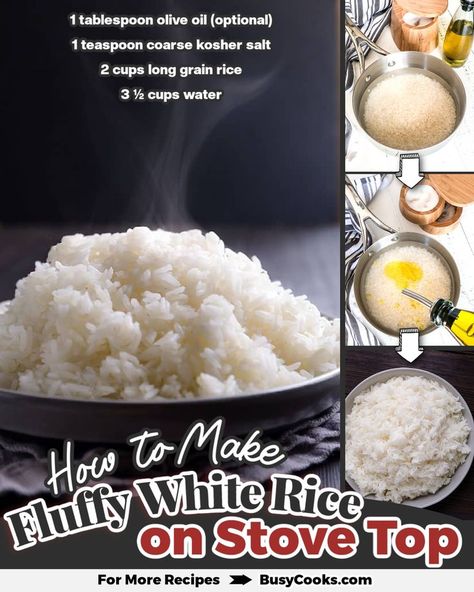 No rice cooker required for fluffy white rice! Here is as simple tutorial on how to cook simple, yet deliciously fluffy white rice on stovetop. Rice On Stovetop, Rice On Stove, Stovetop Rice, Fluffy White Rice, Vegetable Fried Rice, Leftover Rice, Cooking White Rice, Cup Of Rice, Long Grain Rice