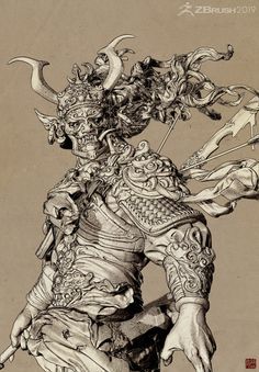 ArtStation - ZBrush2019 beta test images, Zhelong Xu Samurai Artwork, Japon Illustration, Samurai Art, Japanese Tattoo Art, Scientific Illustration, Arte Fantasy, 판타지 아트, Art And Illustration, Japan Art