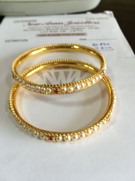 Goan Bangles Gold, Pearl Bengals, Pearl Bangles Indian Gold, Pearl Bangle Designs, Goan Jewellery, Coral Bangles, Pearl Bangles Gold, Golden Bangles, Pearl Bangles