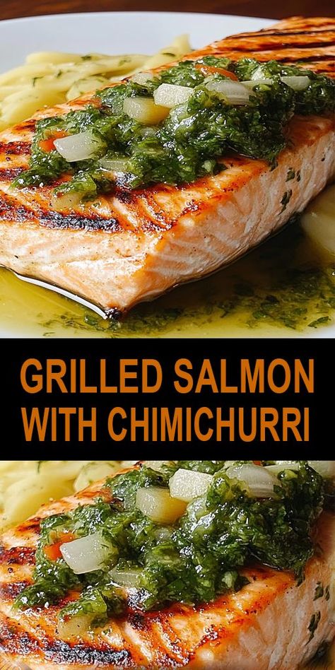 Fire up the grill for a delicious Grilled Salmon with Chimichurri! This flavorful dish combines tender salmon with a zesty chimichurri sauce for a dinner that’s both healthy and satisfying. Perfect for summer barbecues or weeknight meals! Ready to grill? Click for the recipe! #GrilledSalmon #Chimichurri #HealthyDinner Salmon With Chimichurri Sauce, Grilled Trout, Healthy Salmon Recipes, Easy Salmon Recipes, Salmon Dinner, Easy Dinner Recipe, Chimichurri Sauce, Salmon Dishes, Grilled Salmon