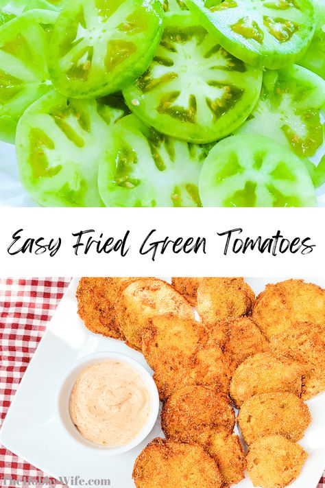 Easy Fried Green Tomatoes Recipe - The Hobby Wife How To Fry Green Tomatoes, How To Cook Fried Green Tomatoes, Fried Green Tomatoes Recipe Easy Oven, Fried Green Tomatoes Without Buttermilk, Low Carb Fried Green Tomatoes, Fried Green Tomatoes Sandwich, Oven Fried Green Tomatoes Recipe, Fried Green Tomatoes Recipe Easy With Flour, Friend Green Tomatoes Recipe