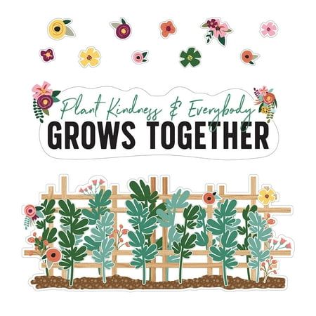 Create a welcoming and positive learning environment for students with Carson Dellosa's Plant Kindness & Everybody Grows Together colorful classroom bulletin board set! The 47-piece classroom decor bulletin board set includes a 24.4" x 7.8" "Plant Kindness" header, a 43.25" x 19.3" trellis/fence assembled from 6 pieces, 6 long-stemmed leaves ranging in size from 4" x 11.3"-5.1" x 13.8", and 34 assorted flower bulletin board cutouts that range in size from 2" x 2"-6.5" x 5.3". These motivational classroom decorations are made from a durable material to use to dress up cork board, white board, and bulletin board decor, as well as other visual displays with ease. Use the greenery accents, flower decor, and other colorful decor in the set to create vibrant spring decor, summer bulletin board d Grow Together Bulletin Board, Flower Bulletin Board, Staff Bulletin Boards, Cool Bulletin Boards, Flower Bulletin Boards, Motivational Bulletin Boards, Plant Kindness, Mindset Bulletin Board, Kindness Bulletin Board