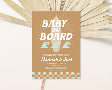 Retro Baby Showers, Surf Baby, Baby On Board, Retro Baby, Perfect Baby Shower, Baby Shower Invite, Gender Neutral Baby Shower, Neutral Baby Shower, Invitation Sizes