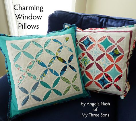 My Three Sons: Cathedral Windows Tutorial : Wing It OCD Window Pillows, Cathedral Quilt, Cathedral Window Quilts, Moda Bake Shop, Cathedral Window, Accessories Inspiration, Cathedral Windows, Pillow Tutorial, Yellow Pillows