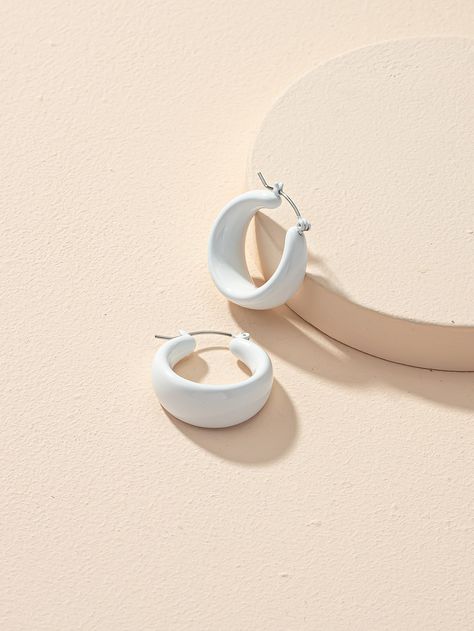 White Fashionable Collar  Plastic  Hoop Embellished   Jewelry White Hoop Earrings, Hoop Earrings, Fashion Jewelry