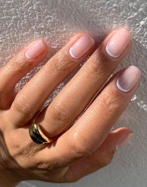 Balayage Nails French, Reverse Tips Nails, Reverse French Manicure Almond Nails, Reverse French Nails Acrylic, Reverse Manicure French, Reversed French Manicure, Barely There French Manicure, Aubrey Nails, Reverse French Tip Nails