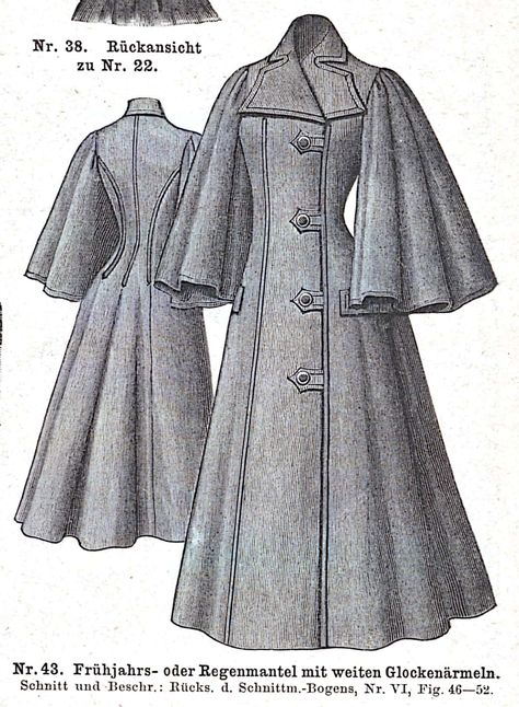 Pat VI Figures 46-52 Bell Sleeves Pattern, Bell Sleeve Pattern, 1890s Fashion, Victorian Clothing, Edwardian Fashion, Historical Dresses, Fashion Plates, Look Vintage, Historical Clothing