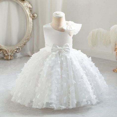 Whimsical White First Birthday Dress, White Tutu Dress With Bow For Birthday, White Princess Dress With Ruffles For First Birthday, White Ruffles Tutu Dress For First Birthday, Tutu Design, White Fairy Dress Baby, Toddler Birthday Dress, Baby Girl Party Dresses, White Flower Girl Dresses