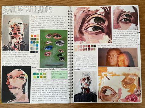 A level artist research in art sketchbook Emilio Villalba Artist Research, Artist Sketchbook Pages, What To Put In An Art Portfolio, Ap Art Inquiry Questions, Alevel Artist Research Page, A Level Art Research Page, Art And Design Igcse Portfolio, So Art Portfolio, Artist Research Sketchbook Pages