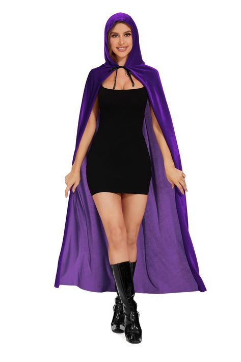 PRICES MAY VARY. PREMIUM FABRIC: Raven cape Crafted from top-notch velvet, ensuring a soft touch and a luxurious feel that drapes beautifully with every movement. VERSATILE COLORS: Raven costume Available in classic shades such as Midnight Black, Royal Blue, and Crimson Red Cape, perfectly complementing any attire and occasion. SIZING VARIETY: Raven cosplay Offered in multiple sizes to cater to all: Small (M=130cm) fits 4'9"-5'3", Medium (L=150cm) accommodates 5'4"-6', and Large (XL=170cm) ideal Purple Vampire Costume, Starfire Costume, Red Riding Hood Cape, Cosplay Cape, Cloak With Hood, Hood Cape, Purple Cape, Black Halloween Costumes, Raven Cosplay