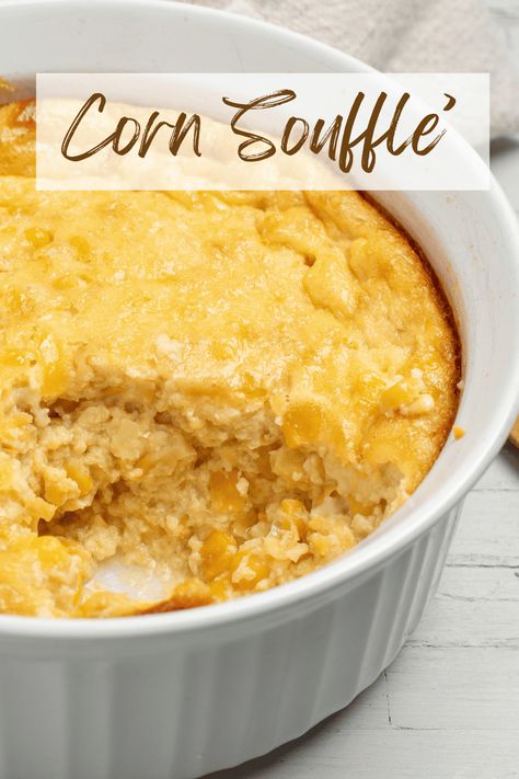 A simple side dish, corn souffle has amazing flavor and stirs up in just minutes! It can even be kicked up with Mexican style flavors. Corn Souffle Recipe, Souffle Casserole, Corn Soufflé Recipe, Corn Souffle, Souffle Recipe, Exciting Recipes, Easy Corn, Delicious Sides, Corn Dishes