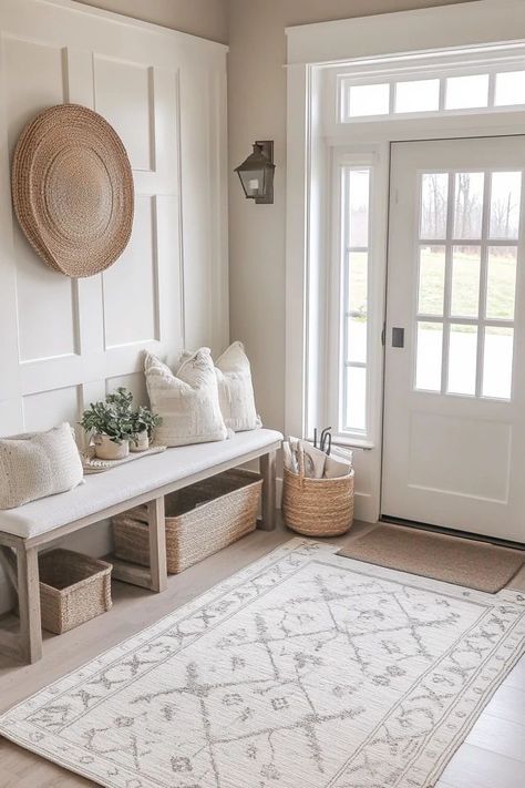 "Elevate your entrance with the clean lines and natural beauty of a Minimalist Scandinavian Entryway! 🚪🍃 Perfect for creating a stylish and functional space. 🌟✨ #EntrywayDecor #ScandinavianStyle #MinimalistHome" Bench Front Entryway, Entryway In Living Room, Small Foyer Ideas Entryway Entrance, Bench Entry Way, Small Foyer Ideas, Scandinavian Entryway, Entryway Bench Ideas, Organized Ideas, Foyer Ideas Entryway