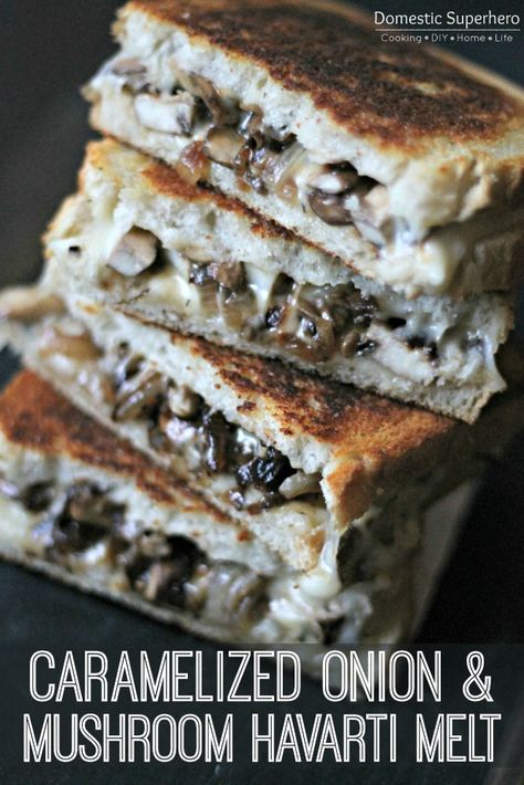 Mushroom Sandwiches, Caramelized Onions And Mushrooms, Doner Kebab, Sandwich Toaster, Havarti, Grilled Cheese Recipes, Caramelized Onion, Mango Salsa, Soup And Sandwich