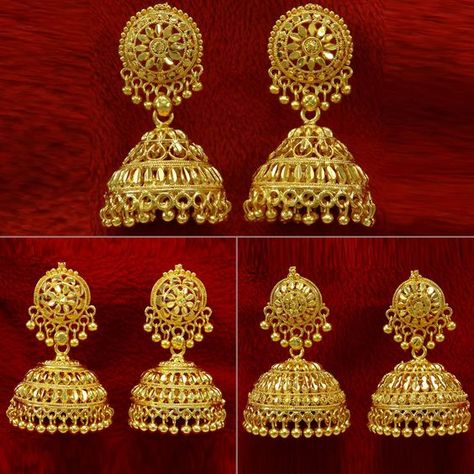 Sparkling Fashion: Gold Jhumka Earring designs latest 2019/ Gold buttalu Gold Buttalu, Gold Jhumka, Jhumka Designs, Gold Earrings Indian, Gold Jhumka Earrings, Gold Jewelry Outfits, Gold Earrings Wedding, Gold Jewelry Simple Necklace, Gold Mangalsutra Designs