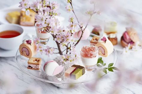 Cherry Blossom Tea, Cherry Crumble, Japanese Blossom, Cherry Liqueur, Raspberry Sauce, Afternoon Tea Parties, Edible Landscaping, Spring Vegetables, Almond Cream