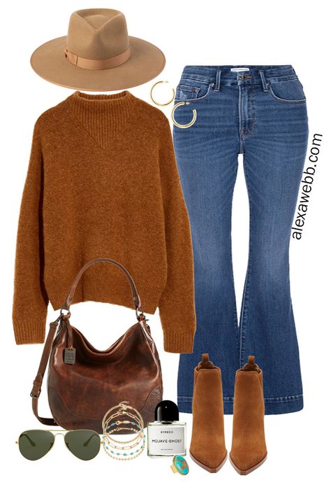 Rust Hat Outfit, Plus Size Flare Jeans Outfits Fall, Flare Jeans Plus Size Outfit, Plus Size Jean Outfits, Plus Size Fall Fashion 2022 Casual, Fall Outfits Flare Jeans, Sweater With Flare Jeans, Fall Flare Jeans Outfit, Outfit Ideas With Flare Jeans