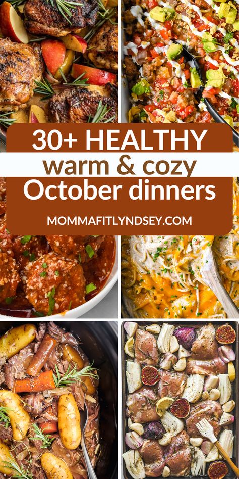 Looking for some easy and healthy fall dinner ideas that are perfect for warm and cozy fall nights?  I've rounded up 25 of the best cozy fall dinner ideas for a healthy, fresh, comforting meal. Recipes from the Crock Pot and Instant Pot, sheet pan dinners, baked chicken, casseroles, pasta, and bakes are easy to make when you crave comfort food. Clean Easy Dinner Recipes, Healthy Fancy Dinner, Easy Healthy Fall Meals, Fall Healthy Dinners, Healthy Autumn Meals, Fall Crockpot Meals Healthy, Fall Meal Prep Ideas, Healthy Fall Crockpot Recipes, Healthy Fall Meal Prep