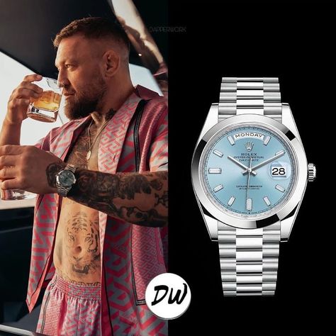 #ConorMcGregor while enjoying in his Lamborghini yacht🛥was spotted wearing a #Rolex Day-Date platinum with ice blue dial beautiful timepiece platinum case and smooth bezel. Retail price: $73,250 💵 Credit: #dapper.work #trend #investment #Jewelry Lamborghini Yacht, Apple Watch Custom Faces, Stylish Watches Men, Watches Luxury, Conor Mcgregor, Rolex Oyster Perpetual, Love Style, Rolex Day Date, Stylish Watches