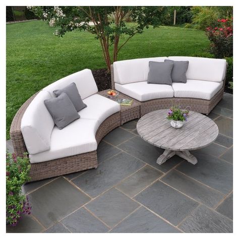 Kingsley Bate Sag Harbor Loveseat with Cushions | Perigold Curved Patio, Elegant Outdoor Furniture, Curved Sectional, Diy Garden Furniture, Replacement Cushions, Sag Harbor, Back Patio, Wicker Furniture, Tv Stands