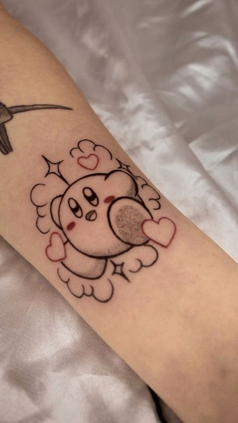 Aesthetic Anime Tattoos Simple, Cute Anime Tattoo Ideas, Roblox Tattoo, Cute Anime Tattoos, Tattoo Ideas Anime, Kirby Tattoo, Funny Small Tattoos, Mirror Engraving, Gengar Tattoo