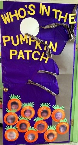 pumkin patch door classroom decoration | Who’s in the Pumpkin Patch Door | Hand Picked by God Pumpkin Door Preschool Pumpkin Patch, Holiday Classroom Doors, Confetti Classroom, Room Door Ideas, Preschool Pumpkin, Fall Classroom Door, Preschool Door, Halloween Classroom Door, Halloween Bulletin Boards