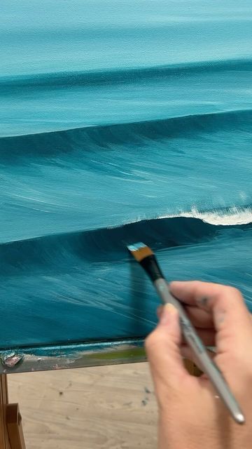 Ocean Wave Painting Easy, Paint Waves Acrylic, Ocean Wave Drawing, Watercolor Waves, Wave Oil Painting, Oil Painting Ocean Waves, Seascape Artists, Waves Tutorial, Abstract Ocean Painting