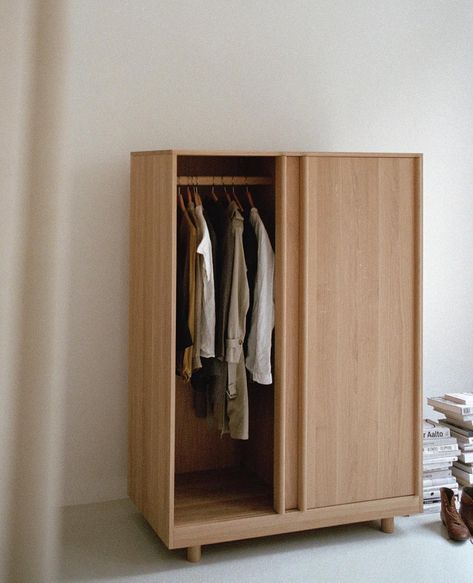 Wardrobe with Sliding Doors, solid oak, made in Germany. Available on stock in natural oak or forest green stained ash. #bautier Wardrobe With Sliding Doors, Wooden Wardrobe Design, Sliding Wardrobe Doors, Bedroom Armoire, Wooden Wardrobe, Wardrobe Furniture, Sliding Wardrobe, Wardrobe Cabinets, Wardrobe Doors