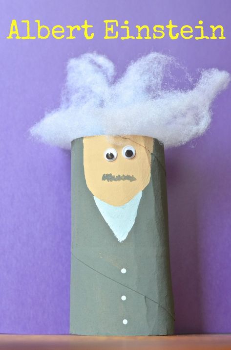 Albert Einstein Toilet Paper Tube kids craft - perfect for science historical figures and homeschool lessons & preschool Recycled Crafts Kids Preschool, Recycled Crafts Kids Projects, Famous Inventors, Homeschool Lessons, Recycled Crafts Kids, Toilet Paper Tube, Fun Crafts To Do, Diy Bottle Crafts, Homeschool Lesson