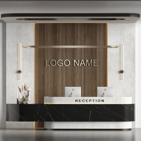 Office Reception Back Wall Design, Company Reception Design, Modern Reception Desk Design, Company Logo Wall, Small Reception Desk, Cubicle Design, Office Reception Design, Balcony Glass Design, Small Office Design Interior