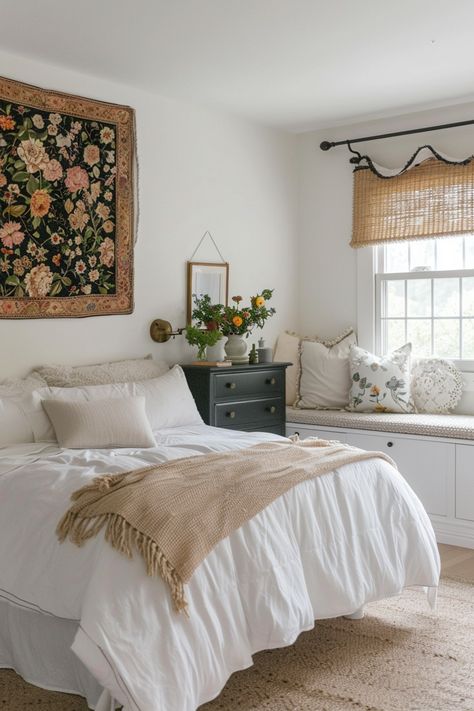 Find inspiration in vintage cottage bedroom decor with our 20 ideas, blending floral patterns and weathered textures for a cozy escape. Vintage Cosy Bedroom, Cottage Aesthetic Bedroom, Cottage Bedroom Decor Ideas, Vintage Cottage Bedroom, Cottagecore Bedroom Decor, Cottage Bedroom Ideas, French Cottage Bedroom, Cottage Style Bedrooms, Cottage Bedroom Decor