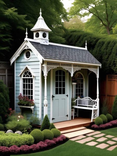 Victorian Garden Shed, Victorian Shed, Chicken Habitat, Cottage Trailer, Shed Exterior Ideas, Greenhouse Shed Combo, Contemporary Sheds, 1930s Decor, Cottage Garden Sheds