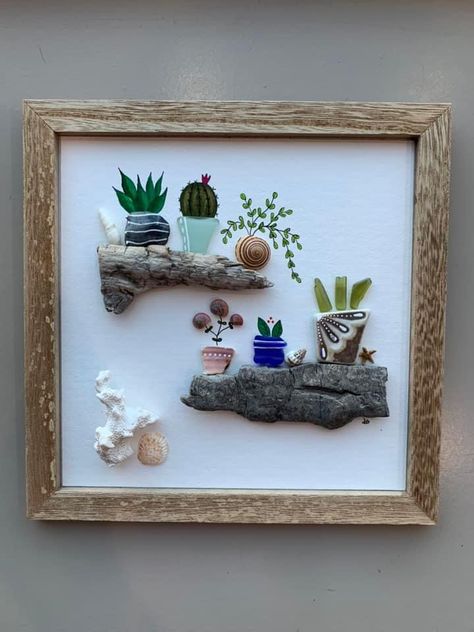 Sea Turtle Beach Glass Art, Beach Rocks Crafts, Flat Rock And Sea Glass Art Work, Friends Beach Glass Art, Pebble Art Beach Scene, Beaded Wire Art, Glass Pebbles Beach, Glass Rocks, Beach Rocks