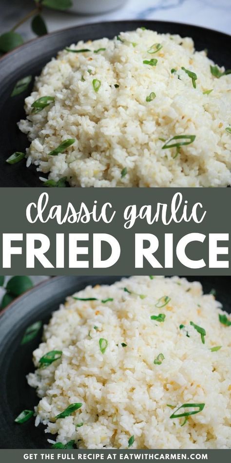 Easy Filipino Garlic Fried Rice Recipe (Sinangag): Enjoy the simple and savory flavors of Filipino garlic fried rice, also known as Sinangag, a perfect side for any meal. Fried Rice Plating, Garlic Rice Filipino, Filipino Fried Rice Recipe, Fried Rice Filipino, Sinangag Recipe, Rice Plating, Filipino Garlic Fried Rice, Garlic Fried Rice Recipe, Rice Korean