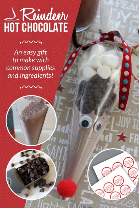 Gifting Hot Chocolate, Hot Chocolate Mix Recipe Dry Gift Bags, Diy Hot Chocolate Mix Recipes Homemade Gifts, Raindeer Hot Chocolate, Hot Chocolate Mix Recipe Dry Gift, Diy Hot Chocolate Gifts, Hot Chocolate Mix Gift, Hot Chocolate Gift Ideas, Hot Chocolate Reindeer