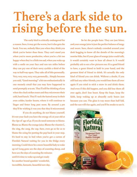 Florida's Natural: Dark side | Ads of the World™ Copywriting Ads, Copywriting Inspiration, Copy Ads, Illustrator Design Tutorial, Swipe File, Ad Of The World, Creative Advertising Design, Creative Advertising Campaign, Blackout Poetry