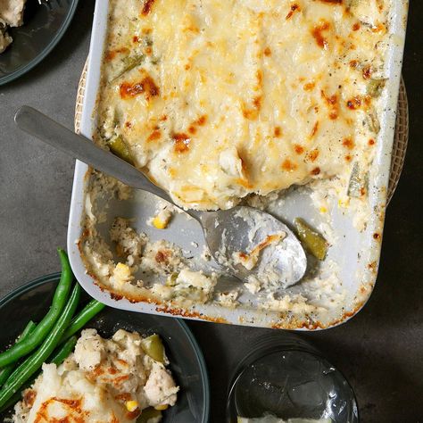 Chicken Shepherds Pie Recipe, Creamy Green Enchilada Sauce, Scalloped Potatoes And Ham Recipe, Chicken Shepherd's Pie, Chicken Cobbler Recipe, Chicken Cobbler, Potatoes And Ham, Chicken Mashed Potatoes, Scalloped Potatoes And Ham