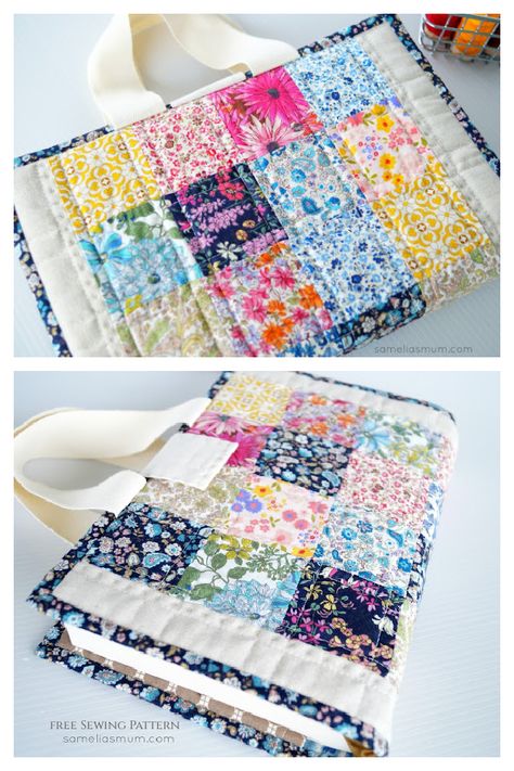 Quilted Book Bag Free Sewing Pattern Book Holder Sewing Pattern, Book Related Sewing Projects, Sewing Projects Using Scrap Fabric, Rv Sewing Projects, Charm Pack Sewing Projects, Group Sewing Projects, Classroom Sewing Projects Teachers, Gifts To Quilt, Quilted Book Covers Free Pattern