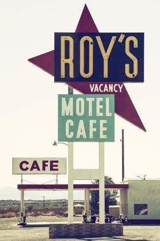 size: 12x8in Photographic Print: American West - Roy's Motel Cafe by Philippe Hugonnard : Motel Signs, Retro Signage, Vintage Motel, Vintage Hotels, Cafe Wall, Black Framed Wall Art, Retro Sign, Popular Wallpaper, American West