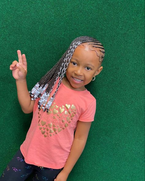 Hair. Lemonade Braids On Toddler Girl, Lemonade Braids For Kids Black, Braided Hairstyles For Black Hair Kids With Beads, Lemonade Fulani Braids Kids, Toddler Lemonade Braids With Beads, Kids Lemonade Braids With Beads, Lemonade Braids Hairstyles Kids, Toddler Lemonade Braids, Side Braids For Kids