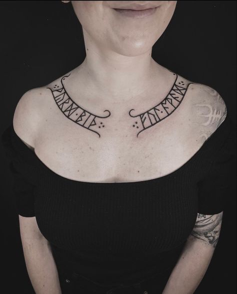 Norse Tattoo Chest, Viking Witch Tattoo, Viking Chest Tattoo Female, Viking Tattoo Women, Celtic Chest Tattoo, Croatian Tattoo, Viking Festival, Nordic Runes, Beauty Marks