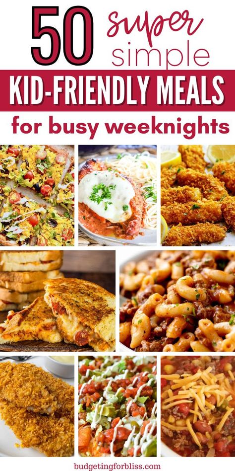 Looking for easy recipes to serve your picky eater?Find 50 kid-friendly dinners for busy weeknights. These dinner recipes have basic ingredients that are quick to prepare for stress-free meals. Kid Friendly Dinners Healthy, Picky Eaters Dinner, Easy Dinners For Kids, Easy Kid Friendly Dinners, Kid Friendly Meals Dinner, Easy Fast Dinner Recipes, Easy Summer Dinners, Fast Dinner Recipes, Favorite Recipes Dinner