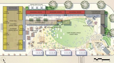 Popbox Container Park designed by inPLACE Design Container Park Design, Food Park Design, Container Park, Food Park Design Ideas Architecture, Outdoor Food Park Design Ideas, Food Court Design Outdoor, Food Park Design Ideas, Outdoor Food Court Design Plan, Outdoor Food Court Design