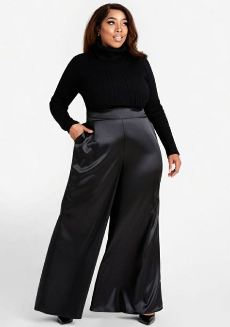 Black Satin Pants Outfit Classy, Silk Pants Outfit Classy, Elegant Satin High-waisted Wide Leg Pants, Satin Wide-leg Workwear Pants, Satin Pants Outfit Classy, Black Satin Pants Outfit, Chic High-waisted Satin Wide Leg Pants, Silk Pants Outfit, Black Satin Wide-leg Pants