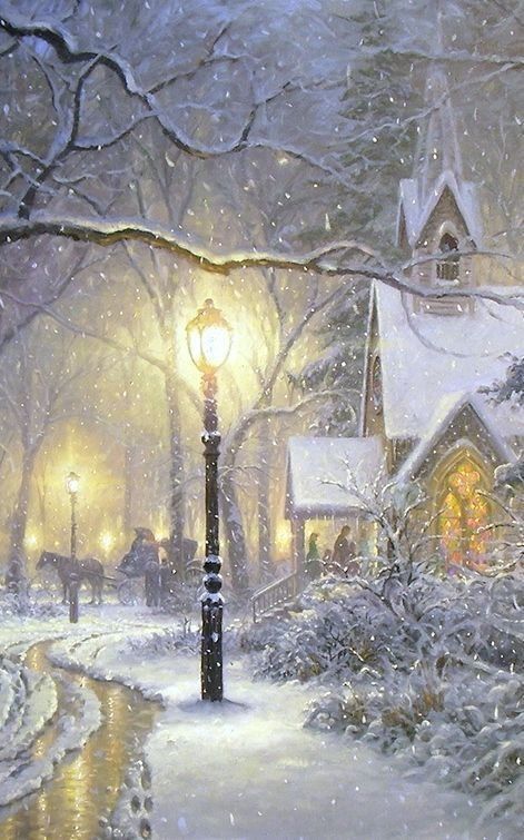 Winters Tafereel, Snowy Night, Snow Falling, Winter Szenen, Christmas Scenery, Illustration Noel, Vintage Christmas Images, Winter Painting, God Jul