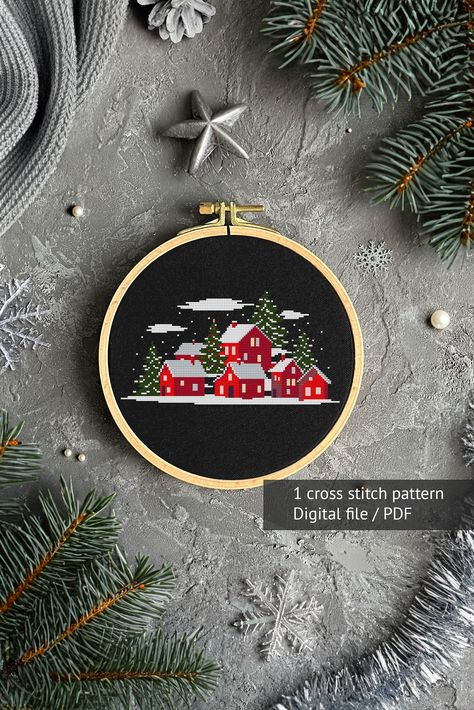 This is a digital product. It does not contain any physical items. Immediately after payment, you will be able to download a PDF file with pattern for cross-stitch. Immerse yourself in the spirit of the season with our "Christmas Cross Stitch Village" pattern. Tailor-made for creating unique and mini decorations, this design brings a touch of modern simplicity to your holiday decor. The simple embroidery process ensures a delightful crafting experience, resulting in a cozy and charming piece tha Mini Christmas Cross Stitch Patterns Free, Village Cross Stitch, Mini Decorations, Christmas Cross Stitch Patterns Free, Cross Stitch Pattern Christmas, Christmas Tree Embroidery, Cross Christmas Tree, Monogram Cross Stitch, Unique Cross Stitch