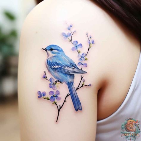 Whimsical Bird Tattoo, Blue Bird Of Happiness Tattoo, Bird Heart Tattoo, Blue Bird Tattoos For Women, Blue Bird Tattoos, Jay Bird Tattoo, Baby Bird Tattoo, Bird Tattoo Color, Blue Bird Tattoo